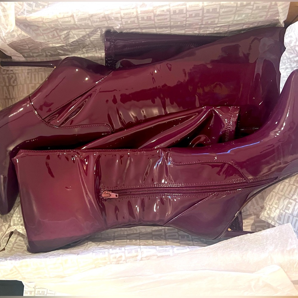 Burgundy Vinyl Thigh-high Boots
